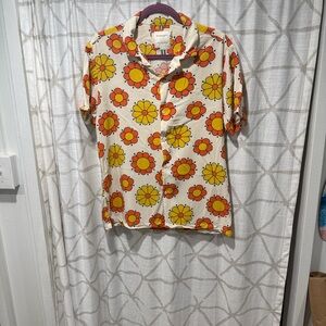 Denim and flower Vintage-Inspired Floral men’s Button-Up Shirt medium